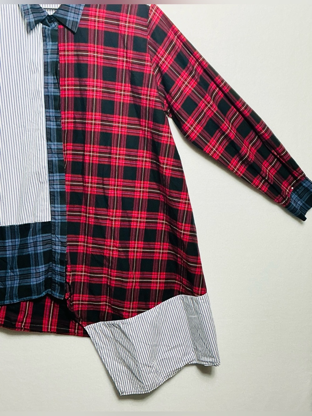 ZARA Mixed Patchwork Plaid & Striped Button Down Shirt - Size M - Picture 7 of 9